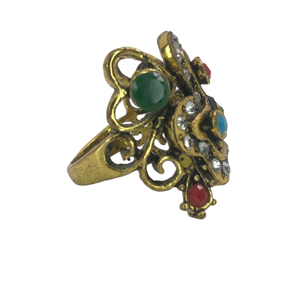 Gold and Multicolor Rhinestone Statement Ring - Size 9 - Picture 5 of 7